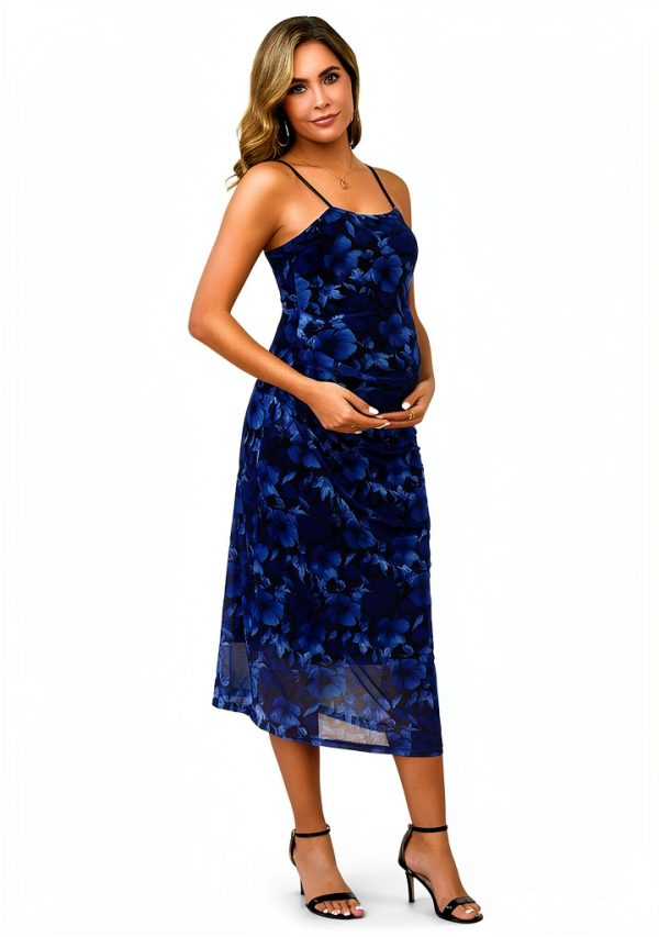 Maternity Spaghetti Strap Dress Stretchy Mesh Bodycon Style-5