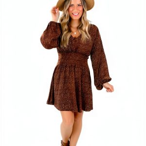 Xehuro Womens Brown Dress Backless V-Neck Elastic Waist-0