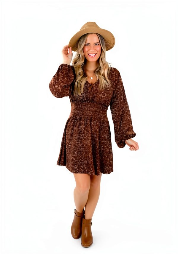 Xehuro Womens Brown Dress Backless V-Neck Elastic Waist-0