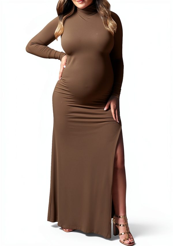 Maternity Wedding Guest Dress Long Sleeve Turtleneck Stretch-1