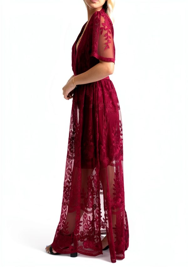 Women Lace Maxi Dress Polyester Material-1