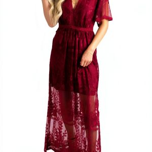 Women Lace Maxi Dress Polyester Material-0