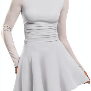 OFEEFAN Women's Mock Neck Mini Cocktail Dress Soft Stretch Fabric-0