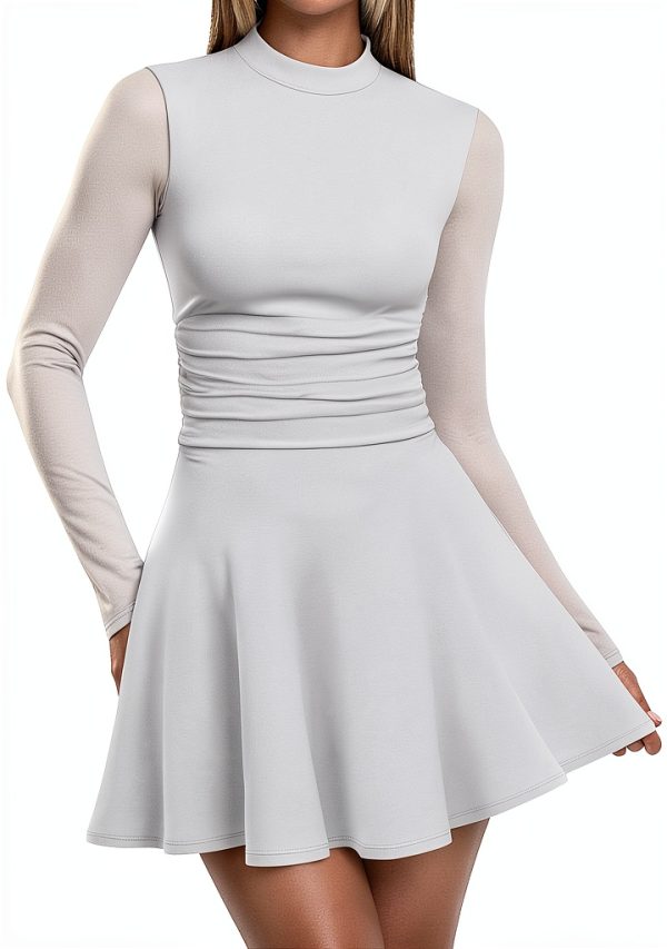 OFEEFAN Women's Mock Neck Mini Cocktail Dress Soft Stretch Fabric-0