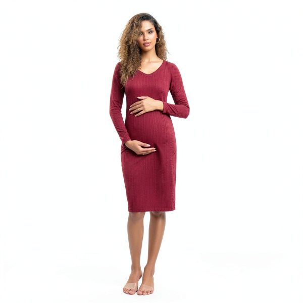 MamaStyle Maternity Dress V Neck Bodycon Knit-3