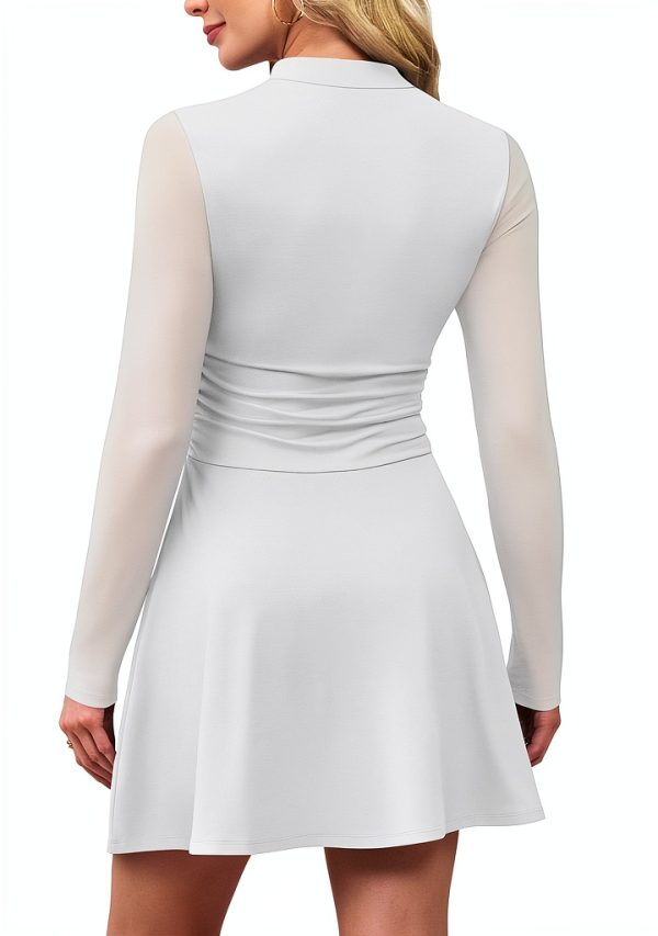 OFEEFAN Women's Mock Neck Mini Cocktail Dress Soft Stretch Fabric-4
