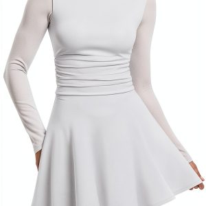 OFEEFAN Women's Mock Neck Mini Cocktail Dress Blue Small-0