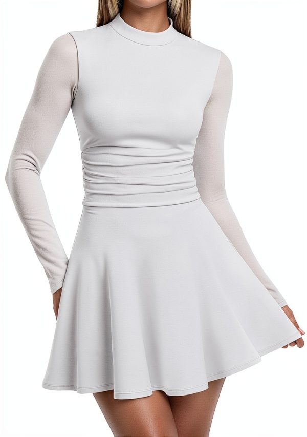 OFEEFAN Women's Mock Neck Mini Cocktail Dress Blue Small-0