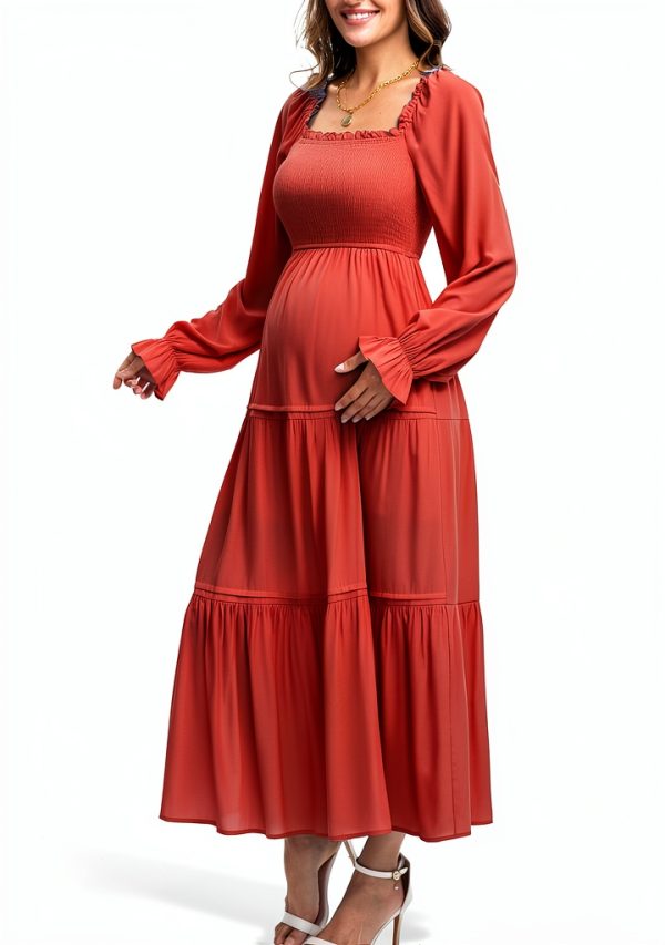 Maternity Dress JD Two-Way Neckline A Line Tiered Dress-4