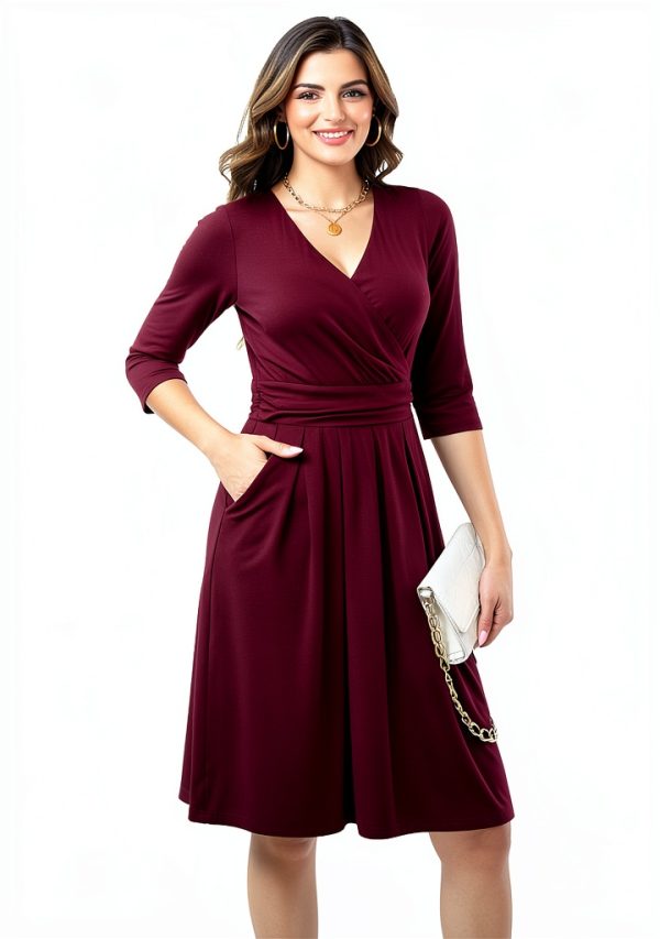 ElegantWrap Women's Dress - Burgundy Red Medium Stretch Mesh-1
