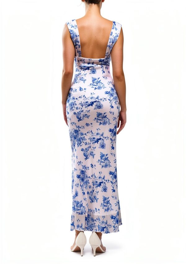 Maternity Floral Dress by Luna Blue White Fishtail Gown-2