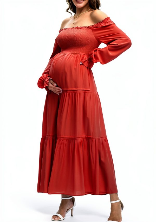 Maternity Dress JD Two-Way Neckline A Line Tiered Dress-0