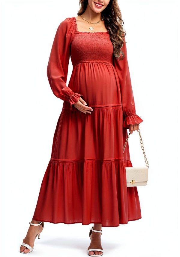 Maternity Dress JD Two-Way Neckline A Line Tiered Dress-1