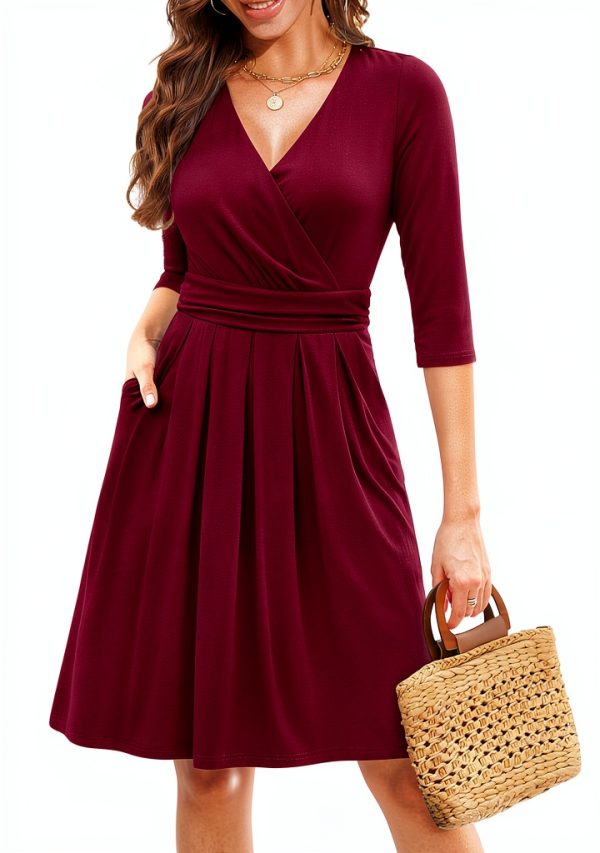 ElegantWrap Women's Dress - Burgundy Red Medium Stretch Mesh-0