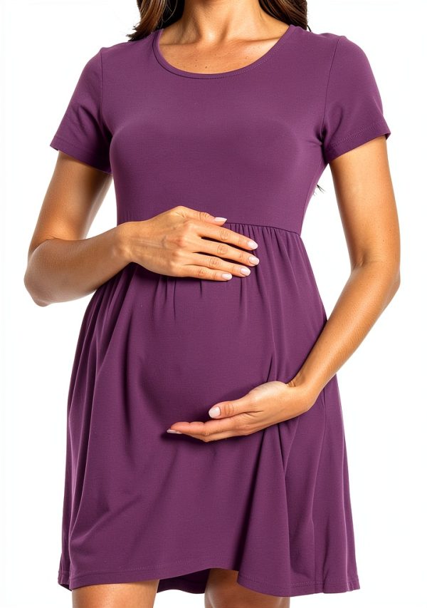 Bearsland Maternity Dress Short Sleeve Scoop Neck Patchwork Black-1