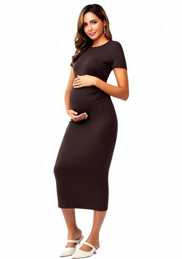 Maternity Wedding Guest Dress BellaMoms Rib Knit Bodycon with Stretch-1