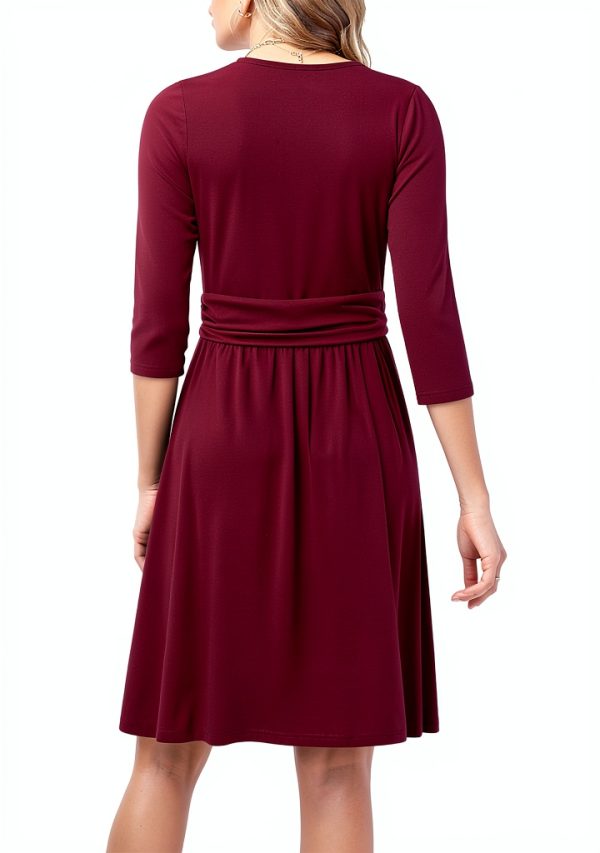 ElegantWrap Women's Dress - Burgundy Red Medium Stretch Mesh-3