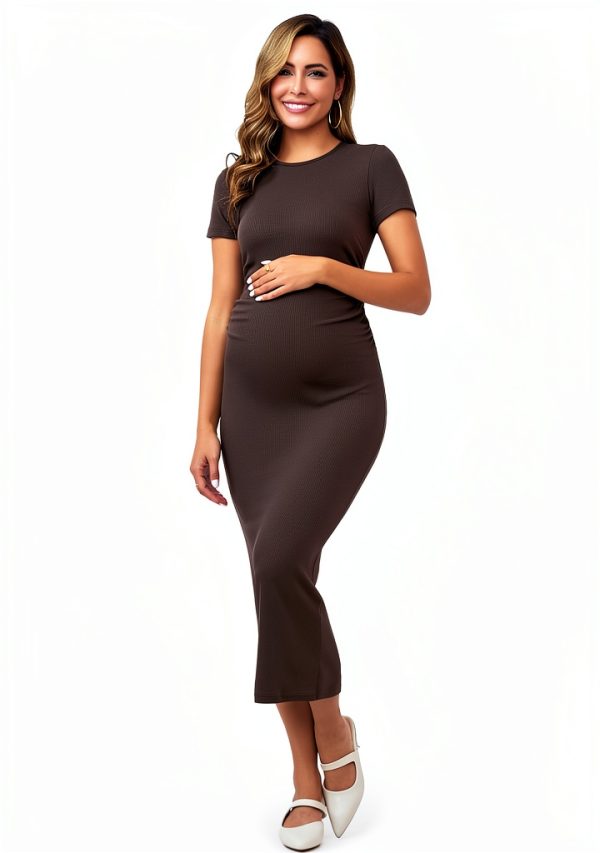 Maternity Wedding Guest Dress BellaMoms Rib Knit Bodycon with Stretch-5