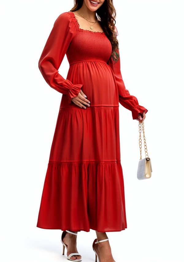 Maternity Dress JD Two-Way Neckline A Line Tiered Dress-2
