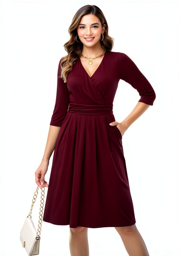 ElegantWrap Women's Dress - Burgundy Red Medium Stretch Mesh-2
