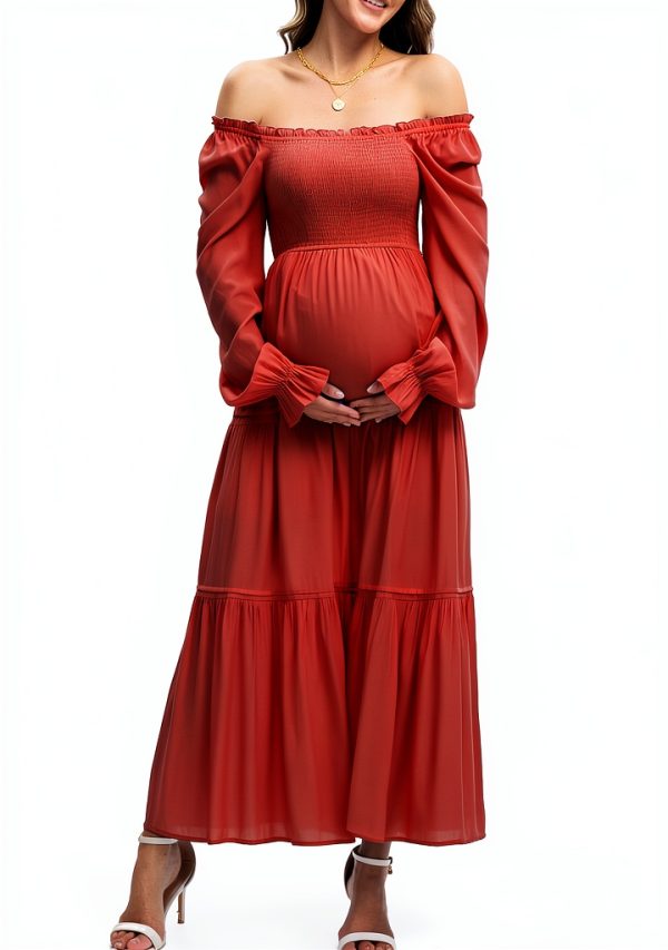Maternity Dress JD Two-Way Neckline A Line Tiered Dress-3
