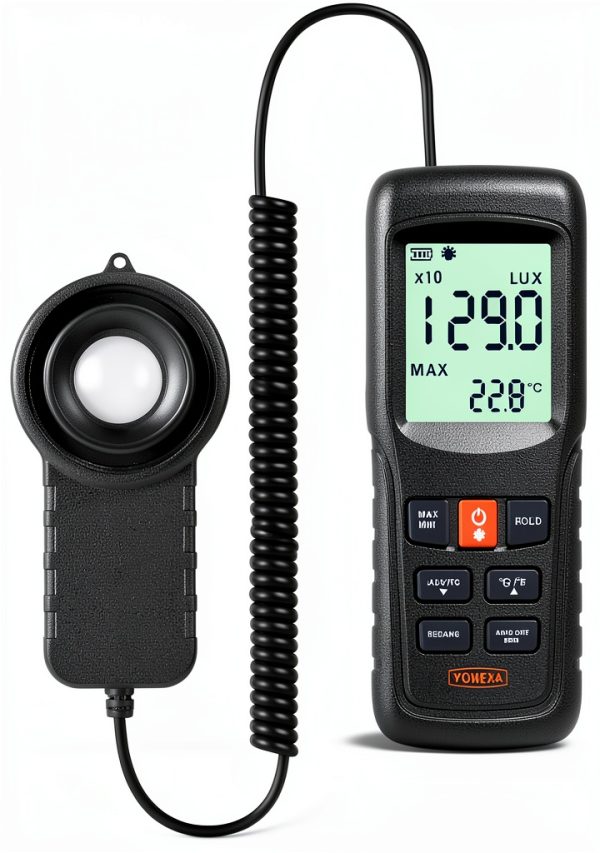 YW-552 Light Meter Digital Illuminance, Split Sensor Lux/Foot Candles Meter 0–200,000 Lux, Data Record, Max/Min Mode, for Plants, Photography & Workspaces-0