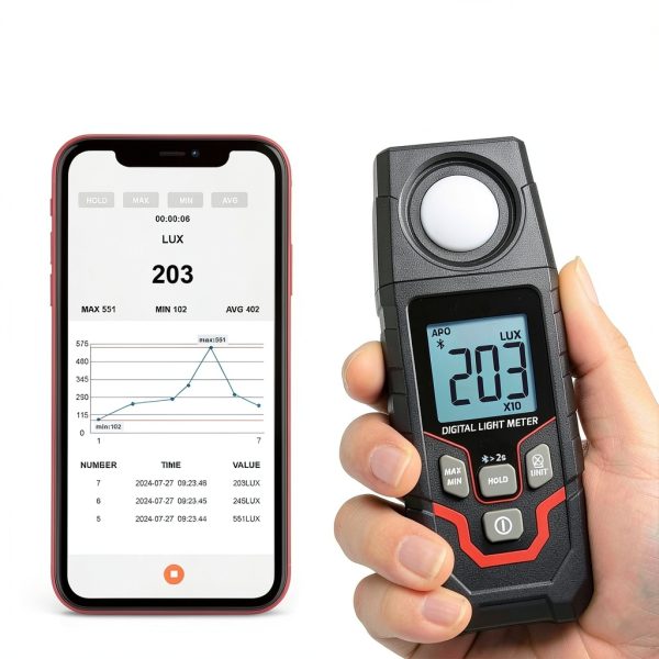 Light Meter Wireless Lux Meter, 0.1~200,000 Lux Range Light Meter for Plants, Bluetooth Lux Meter Light Meter App Connection, Data Logging and Export, Backlight LCD Display for Plants, Photography-1